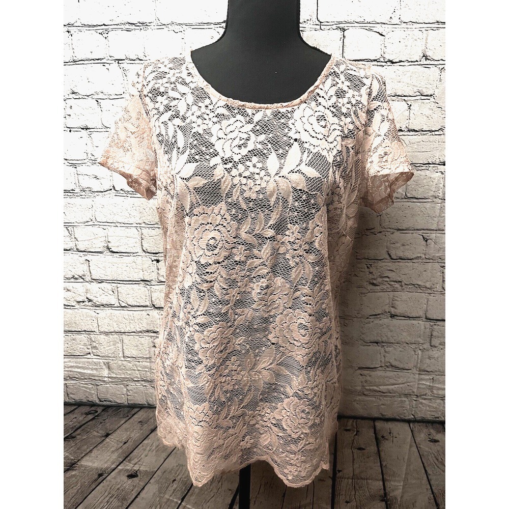 Bar III Lace Blush‎ Pink Blouse Size Small Short Sleeve